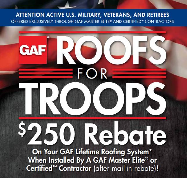 GAF Roofs for troops military rebate